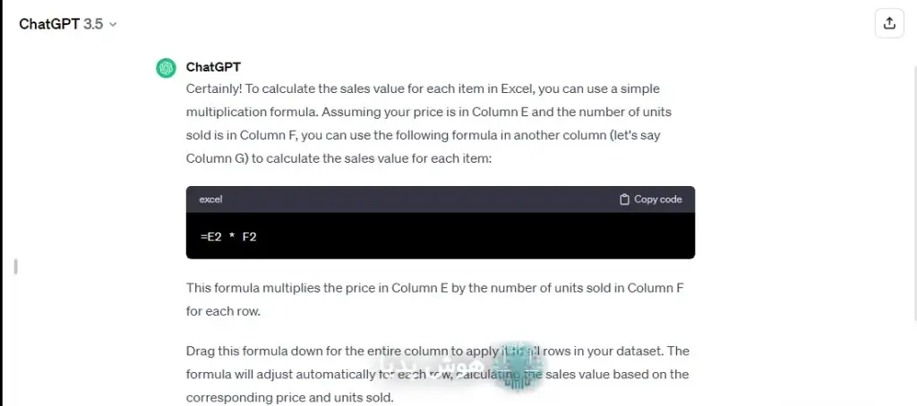 Excel Formula Writing with AI